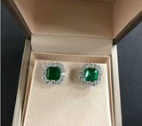 1.65ct Stud Earrings Asscher Cut Green Emerald Diamond Halo 14k WhiteGold Finish