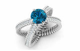 2ct Round Cut London Blue Topaz Braided Open Split Shank Ring 14k WhiteGold Over