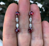 2ct Cushion & Marquise Cut Red Garnet Party Drop Earrings 14k White Gold Finish