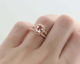 1.7ct Oval Peach Morganite Engagement Ring Split Shank Halo 14k Rose Gold Finish