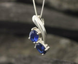 2ct Blue Sapphire Pendant Oval Two Stone Stylish 14k White Gold Finish NO CHAIN