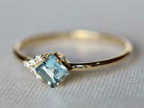 1ct Engagement Ring Asscher Cut Aquamarine Petite Minimalist 14k YellowGold Over