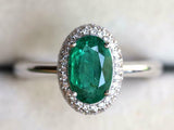 2ct Oval Cut Green Emerald Diamond Halo Solitaire Ring 14k White Gold Finish