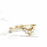 Stackable Curved Engagement Ring 0.7ct Round Cut Diamond 14k Yellow Gold Finish