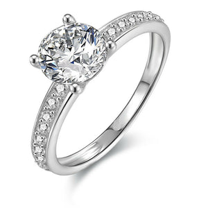 2ct Round Cut Diamond Engagement Ring Solitaire with Accent 18k WhiteGold Finish