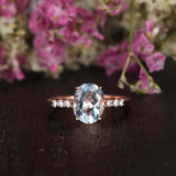 2ct Oval Cut Blue Aquamarine Diamond Accents Engagement Ring 14k RoseGold Finish