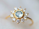 2.1ct Round Cut Blue Aquamarine Floral Minimalist Ring 14k Yellow Gold Finish