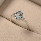 1ct Oval Cut Aquamarine Engagement Ring Trilogy Minimalist 14k White Gold Finish