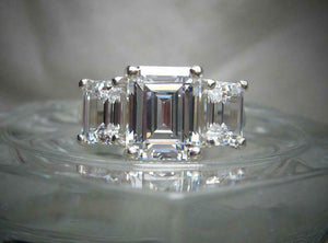 Trilogy Solitaire Engagement Ring 2.5ct Emerald Cut Diamond 14k WhiteGold Finish