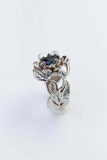 1ct Round Blue Sapphire Engagement Ring Flower Leaf Solitaire 14k WhiteGold Over