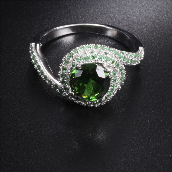 2.5ct Round Cut Green Emerald Engagement Ring 14k White Gold Finish Swirl Twist