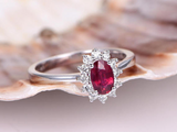 1.6ct Oval Pink Ruby Engagement Ring Diamond Floral Solitaire 14k WhiteGold Over