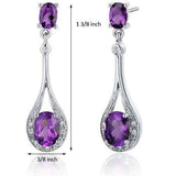 4Ct Oval Cut Purple Amethyst Diamond Halo Drop Earrings 14K White Gold Finish