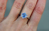 1ct Engagement Ring Round Cut Blue Tanzanite Floral Solitaire 14k WhiteGold Over