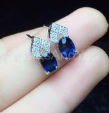 2ct Oval Cut Simulated Blue Sapphire Geometric Stud Earring 14k WhiteGold Plated