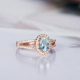 2.2ct Oval Cut Blue Aquamarine Engagement Ring Split Shank 14k Rose Gold Finish