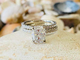 2.5ct Engagement Ring Radiant Cut Diamond Bridal Set Band 14k White Gold Finish