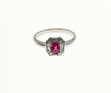 0.25ct Oval Cut Pink Ruby Engagement Ring Art Deco Design 14k White Gold Finish