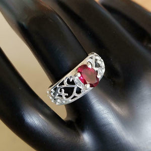 1.2ct Engagement Ring Oval Cut Pink Ruby Filigree 14k White Gold Finish