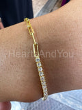 1ct Round Cut Moissanite Paperclip Half Tennis Bracelet 14k Yellow Gold Plated