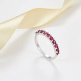 1ct Round Cut Pink Ruby Wedding Band Stackable Half Eternity 14k White Gold Over