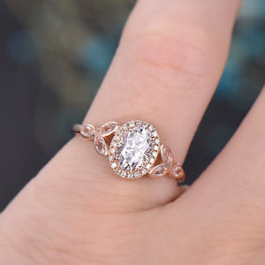 1.7Ct Oval Cut Diamond Leaf Design Halo Engagement Ring 14K Rose Gold Finish