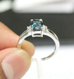 1.5ct Engagement Ring Oval Cut London Blue Topaz Trilogy 14k White Gold Finish