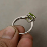 2ct Trillion Cut Green Peridot Halo Promise Engagement Ring 14k WhiteGold Finish