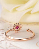 1ct Oval Cut Pink Ruby Diamond Halo Open Cuff Engagement Ring 14k Rose Gold Over