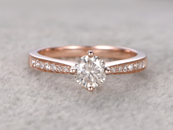 0.5ct Round Cut Diamond Engagement Ring 14k Rose Gold Finish 4 Prong Set Wedding