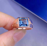 2.6ct Princess Cut Blue Topaz Stylish Engagement Men Ring 14k Rose Gold Finish