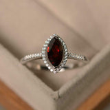 1.5ct Marquise Cut Red Garnet Engagement Ring Diamond Halo 14k White Gold Finish