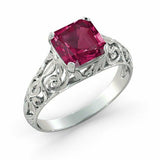 1.2ct Cushion Cut Pink Sapphire Filigree Engagement Ring 14k White Gold Finish