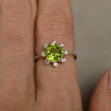 1.5ct Round Cut Green Peridot Solitaire Engagement Ring 14k White Gold Finish