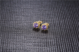 1.6ct Round Purple Amethyst Crown Solitaire Stud Earrings 14k Yellow Gold Finish