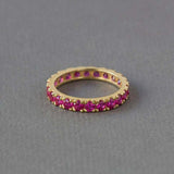 2.45ct Wedding Band Round Cut Pink Ruby Full Eternity 14k Yellow Gold Finish