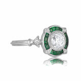 2.3ct Round Diamond Green Emerald Art Deco Engagement Ring 14k White Gold Finish