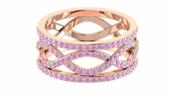 2ct Round Pink Sapphire Infinity Half Eternity Wedding Band 14k Rose Gold Finish