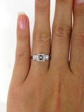 3.5Ct Asscher Cut Trilogy Engagement Ring 18K White Gold Finish Round Accents