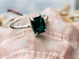 2.2ct Engagement Ring Green Emerald Cut Solitaire Women 14k White Gold Finish