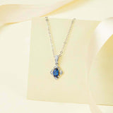 0.6ct Oval Cut Blue Sapphire Diamond Style Pendant with Chain 14k WhiteGold Over