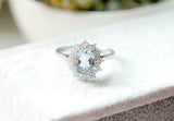 2ct Oval Blue Aquamarine Engagement Ring Halo 14k White Gold Finish Round Accent