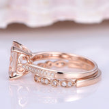 2ct Emerald Cut Peach Morganite Bridal Set Engagement Ring 14k Rose Gold Finish