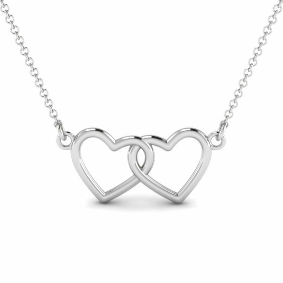 Heart Pendant Intertwined Locked Love Design 14k White Gold Finish NO CHAIN