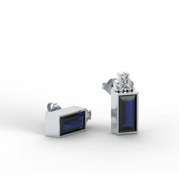 1ct Baguette Cut Blue Sapphire Diamond Elegant Stud Earrings 14k White Gold Over