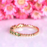 1ct Round Green Emerald Wedding Band Stylish Half Eternity 14k Yellow Gold Over