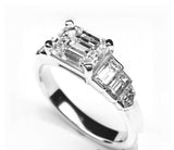 2.3ct Emerald Cut Diamond Solitaire Step Baguette Accent Ring 14k WhiteGold Over