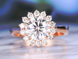 2ct Round Cut Diamond Engagement Ring Unique Flower Design 14k Rose Gold Finish