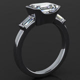 Bezel Set Trilogy Engagement Ring 1.6ct Emerald Cut Diamond 14k WhiteGold Finish