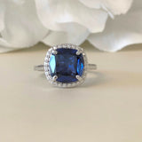 2ct Cushion Cut Blue Sapphire Halo Standout Engagement Ring 14k White Gold Over